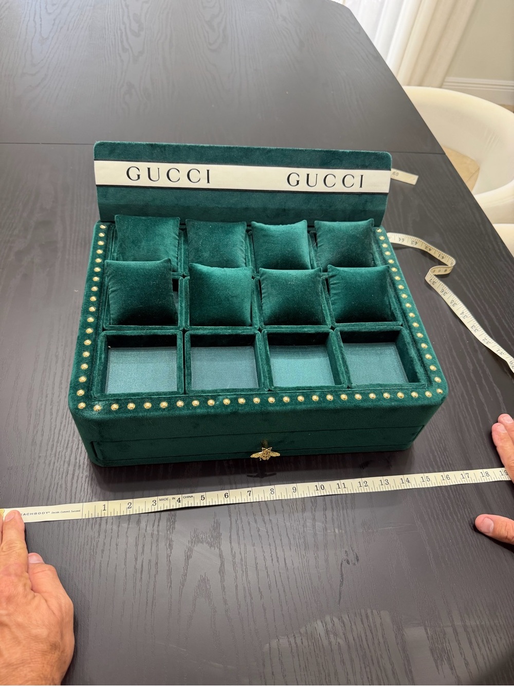 Authentic Gucci Green Velvet Jewelry Watch Box Organizer with Drawer - Picture 9 of 10